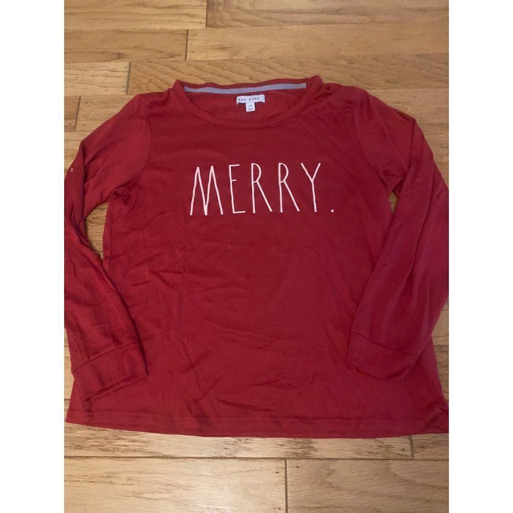 Rae Dunn women's red Merry holiday long sleeve holiday pajama top size large